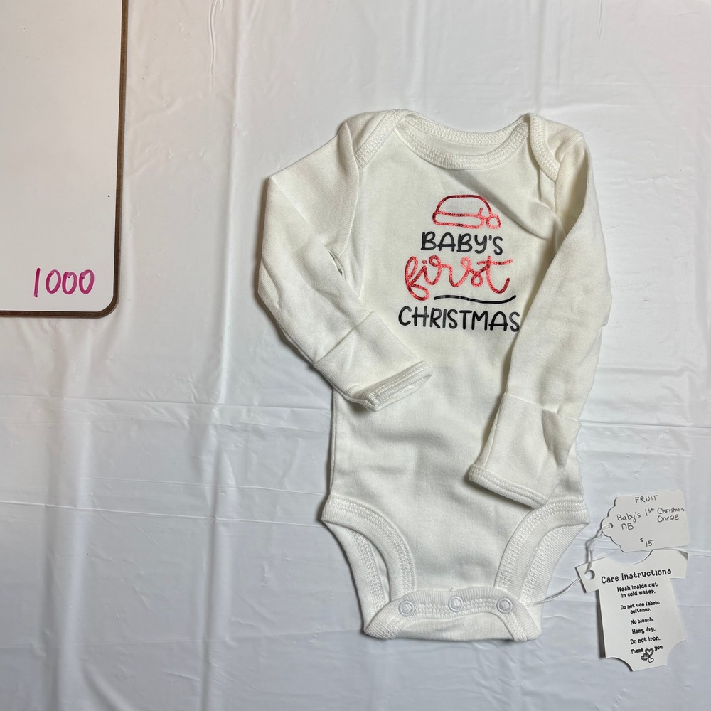 Just One You Carter's Baby's First Christmas Long Sleeve Bodysuit White NB
